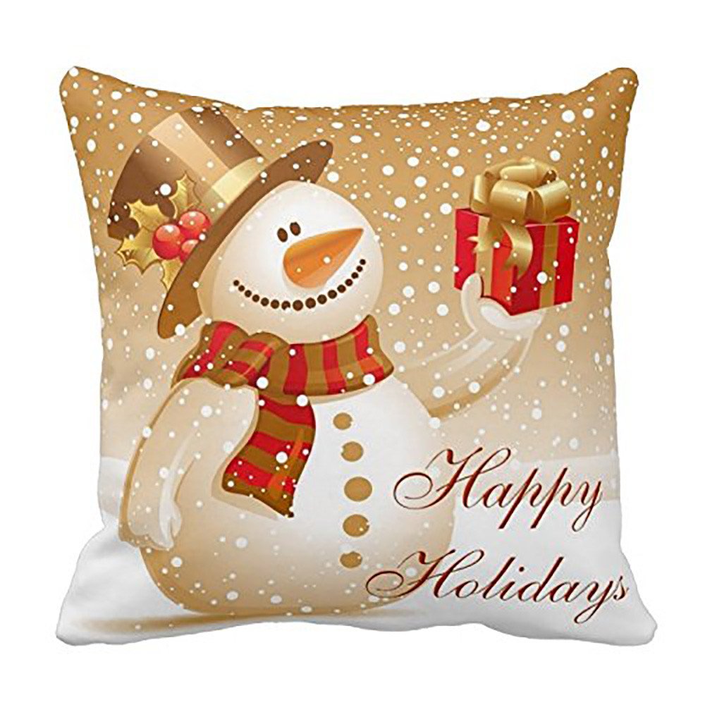 iYBUIA Merry Christmas Pillow Cases Cotton Linen Sofa Cushion Cover Home Decor