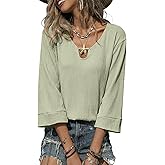 SHEWIN Women's Tops 3/4 Sleeves Business Casual Dressy Elegant Blouses Loose Shirts 2026