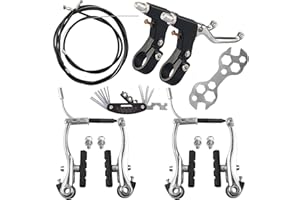 RAHQHD Complete Bike Brakes Set，Inner and Outer Callipers Cables Lever Kit ，Universal Bike Front and Rear MTB Brake with Multi-Tool Wrenches Silver