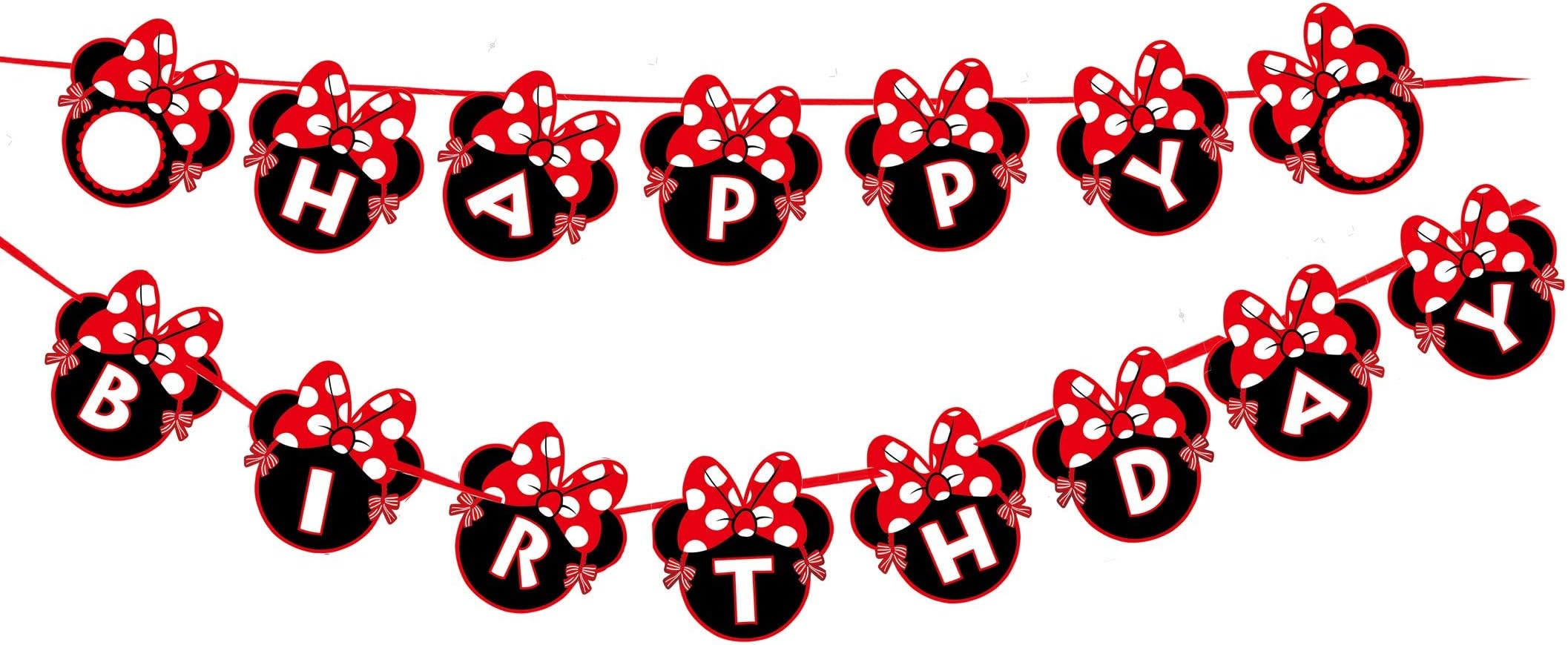 Alemon Red Minnie Happy Birthday Banner, Mini Mouse Style Party Decorations