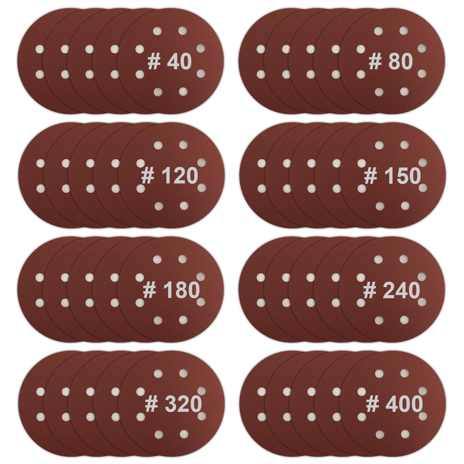 MAXXT Sandpaper 180mm - 40 Pieces - Professional Sanding Discs for Drywall Sanders - 8 Hole - Round - with Grit 40/80/120/150/180/240/320/400
