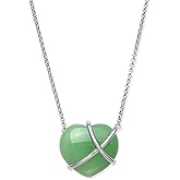 Belacqua Natural Blue Aquamarine, Pink Rose Quartz or Green Jade Heart Pendant Necklace or Jewelry Set in Sterling Silver, Rolo Chain: 17.5"+2" Extender, 8 mm Stud Earrings, Gift Box Included