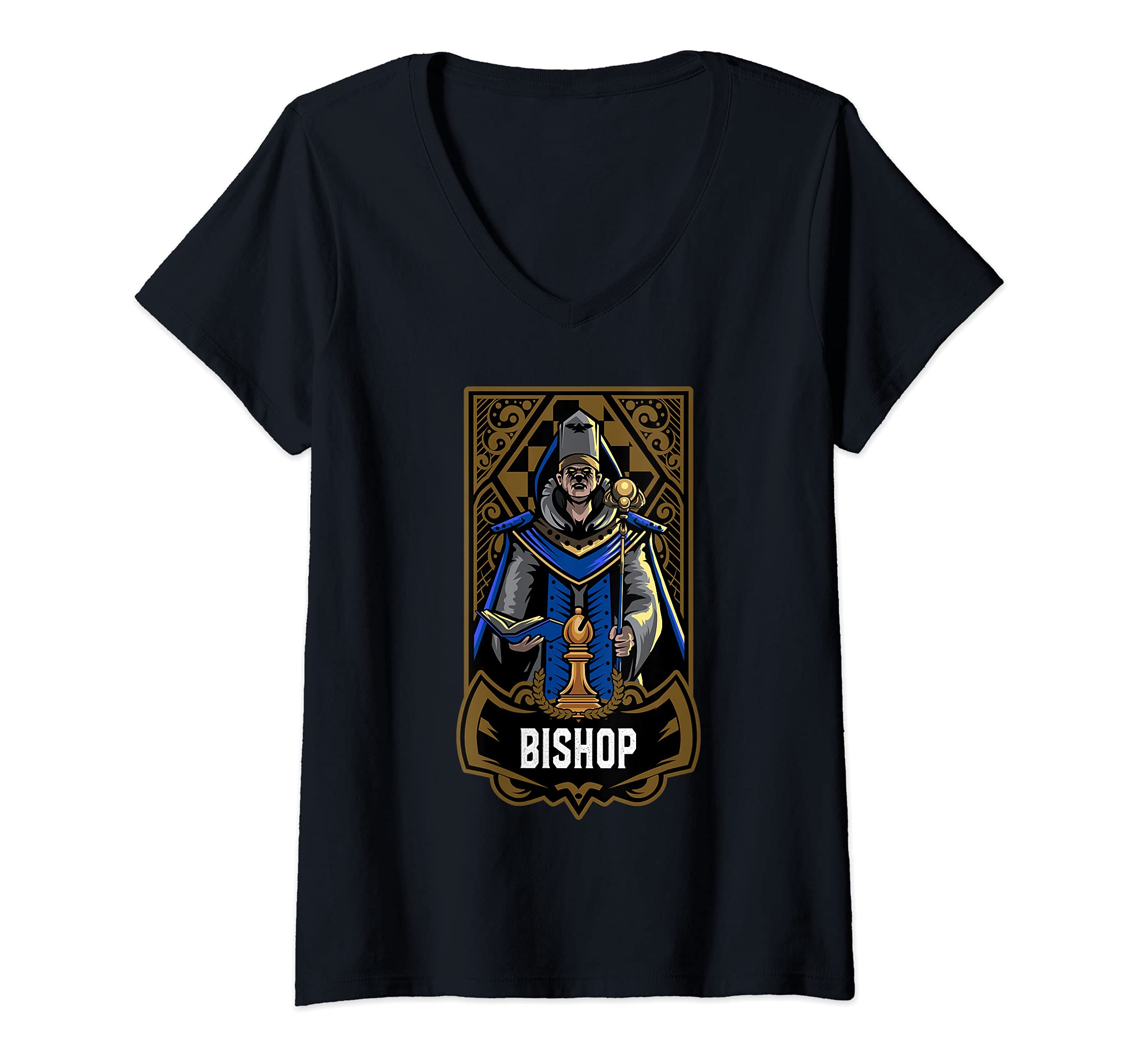 Womens Bishop Chess Game Piece Chess Club Players Gambit Blue Team V-Neck T-Shirt
