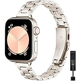 STIROLL Thin Replacement Band Compatible for Apple Watch 49mm 46mm 45mm 44mm 42mm(Series 3 2 1), Stainless Steel Metal Wristband Women Men for iWatch Ultra SE Series 11 10 9 8 7 6 5 4, Starlight