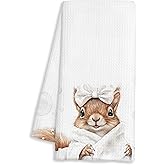 FTKBGHY Cute Squirrel Hand Towels for Bathroom Decor Gifts, Squirrel Lovers Gifts, Kids Bathroom Decor, Funny Wild Animal Decorative Hand Towels for Restroom Room, 16x24 Inch