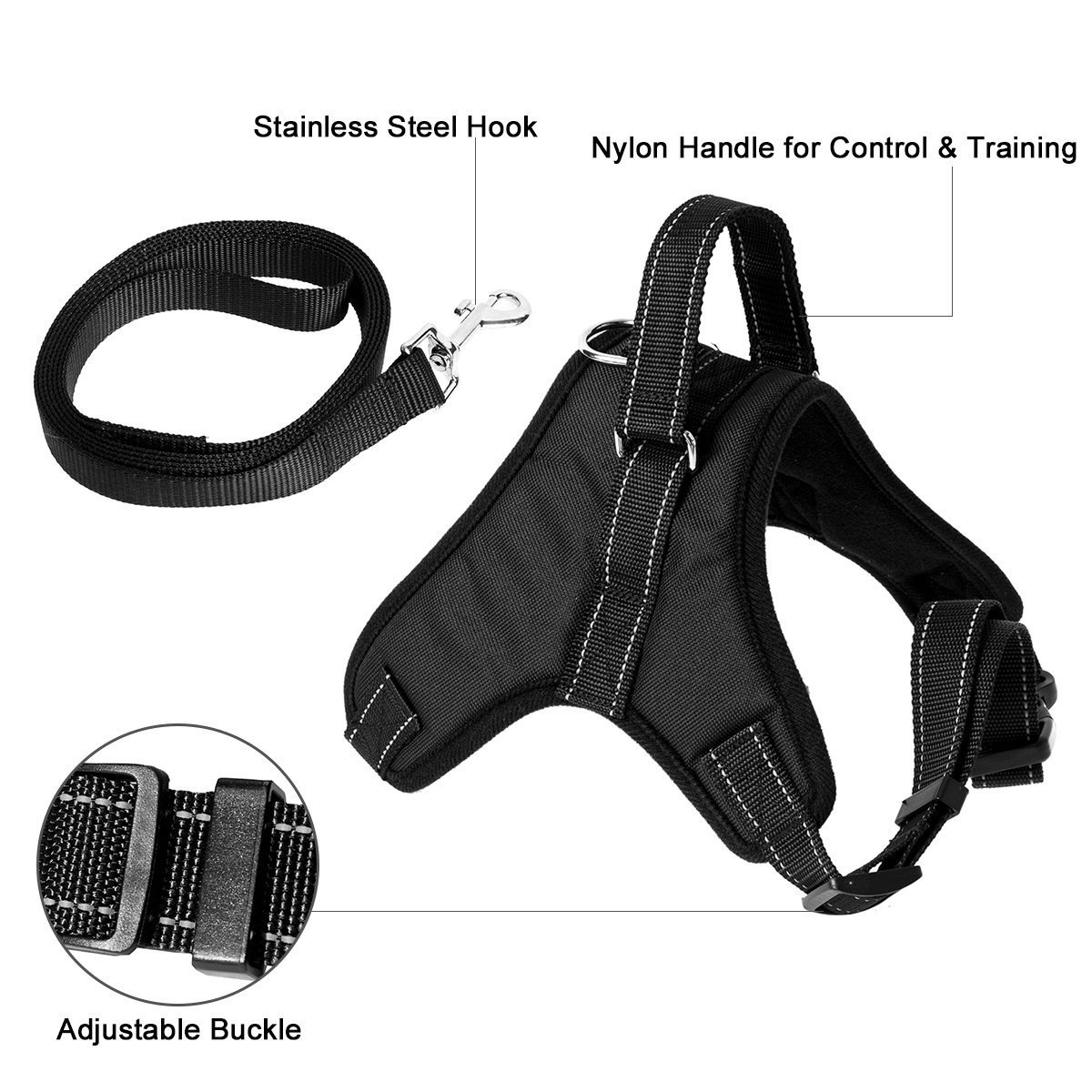 Fypo Pet Dog Car Seat Belts, Safety Harness Seatbelt Adjustable Buckle Travel Auto Vehicle Stabilizer Protector Guard Nylon Fabric With Metal Clips Black (Vest Harness(L))