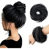 Hair Pieces for Women Ponytail Jet Black Fluffy Buns Updo Elastic Extension Scrunchies Messy Bun Human Hair Piece Wavy Curly Durable Hairpieces (#1 Jet Black)