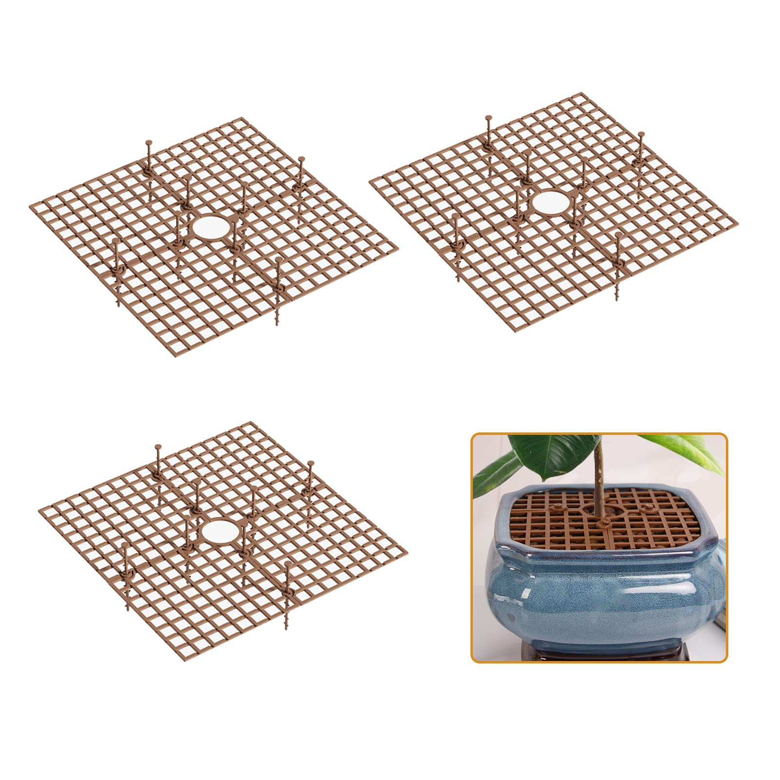 Hoypeyfiy Flower Pot Protectors, Set of 3, Cachepot, Square, Brown, 11.8 inches, Outdoor, Weather & Pest Resistant