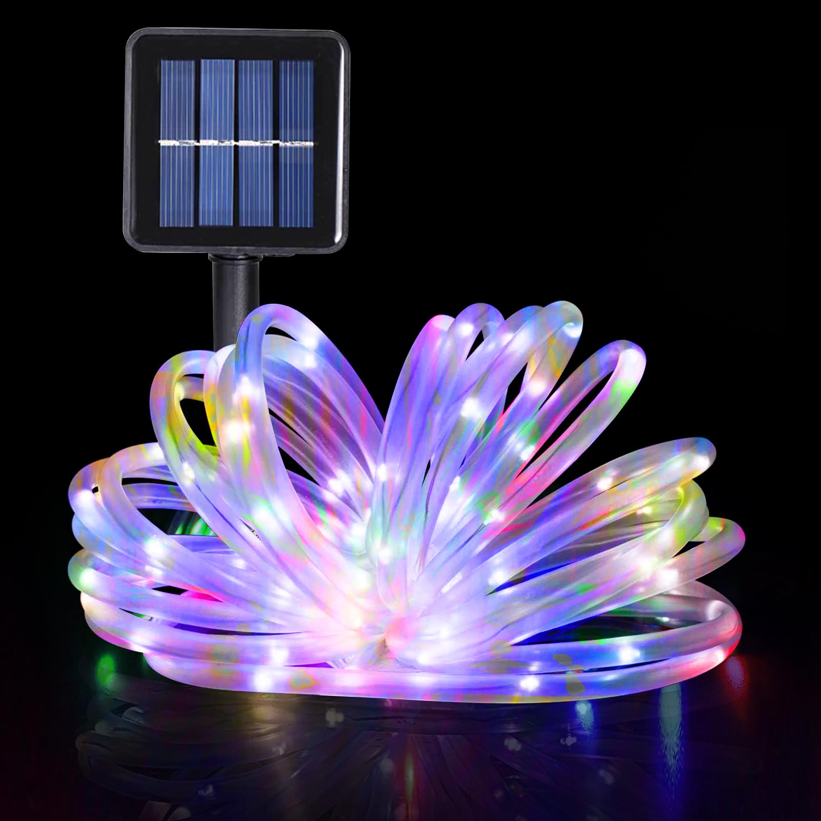 GHONLZIN Solar String Lights Outdoor Rope Lights 33ft 8 Modes 100 LEDs Solar Powered Waterproof Rope Lights for Garden Wedding Christmas Party Holiday Decorations (12M-Colorful)