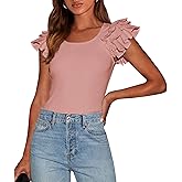 PRETTYGARDEN Women's Ruffle Short Sleeve Shirts 2026 Summer Casual Basic Tee Cute Fitted Crew Neck Fashion Tops Clothes