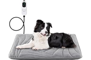 Petrendy Large Dog Heating Pad with Washable Cover, Soft Plush Pet Heating Pad with 9 Adjustable Temperature, Timer, Chew-Resistant Cord, Waterproof Electric Heated Pet Bed Mat for Dogs and Multi-Cats