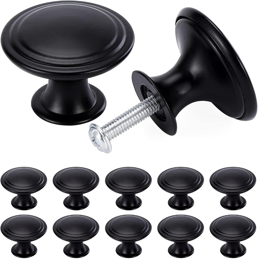 TsunNee 24Pcs Vintage Cabinet Knobs 30mm Round Black Iron Drawer Handles