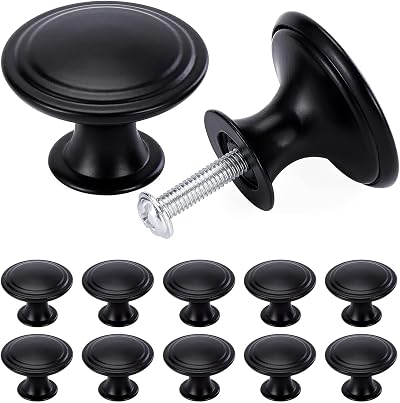 TsunNee 24Pcs Vintage Cabinet Knobs 30mm Round Black Iron Drawer Handles