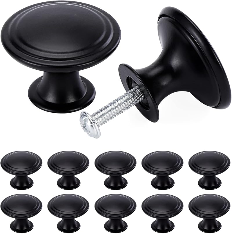 TsunNee 24Pcs Vintage Cabinet Knobs 30mm Round Black Iron Drawer Handles