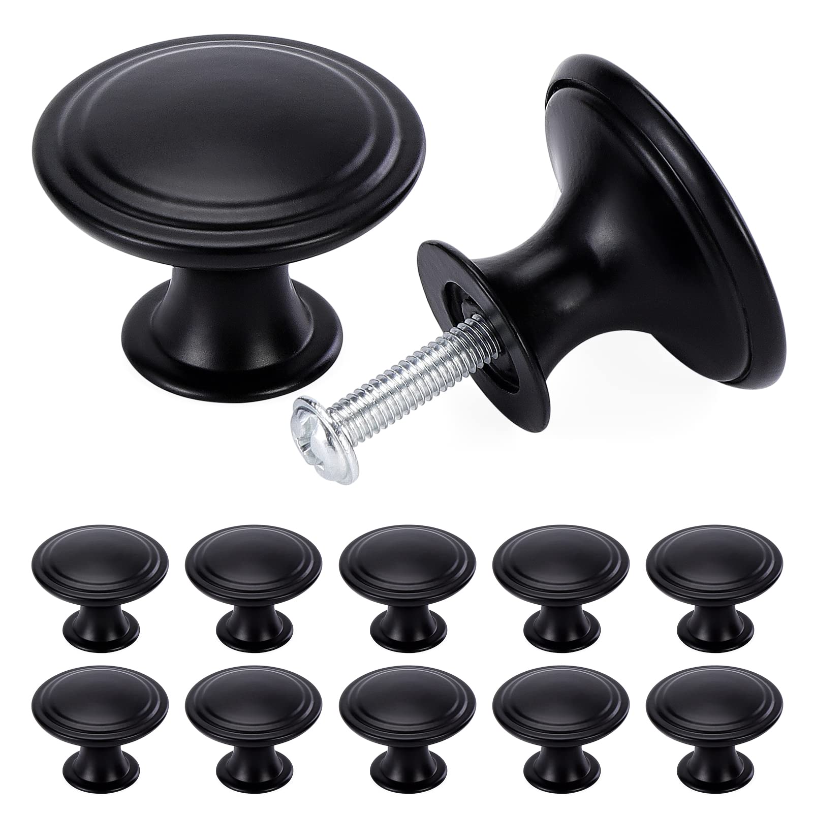 TsunNee Vintage Cabinet Knobs, Chic Drawer Knobs, Antique Style Kitchen Cupboard Handles, 30mm Round Furniture Door Knobs (12, Black)