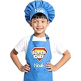Personalized Apron for Kids, Custom Kids Cooking Apron and Chef Hat Set, Christmas Gift for Boys,Girls, Toddler, Boys Cooking Apron, Little Boys Aprons, Super Chef Apron and Hat for Kid