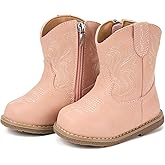 Newsonet Baby Cowboy Cowgirl Boots Infant Western Boots Toddler Boys Girls Round Toe Riding Mid Calf Boots All Seasons for 6 9 12 18 24 Months