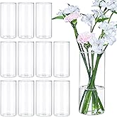 TBWIND 12Pcs Glass Cylinder Vases 8 Inch Tall Clear Flower Vases for Centerpieces Wedding Decoration, Hurricane Floating Candle Holder for Party Table Home Decor