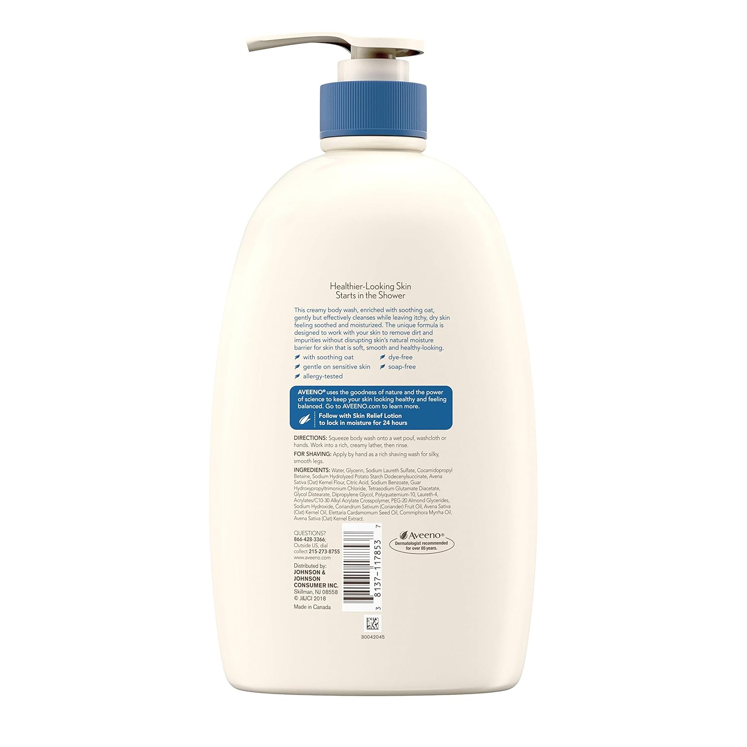 Aveeno Skin Relief Fragrance-Free Body Wash with Oat to Soothe Dry Itchy Skin, Gentle, Soap-Free & Dye-Free for Sensitive Skin, 33 fl. oz : Beauty