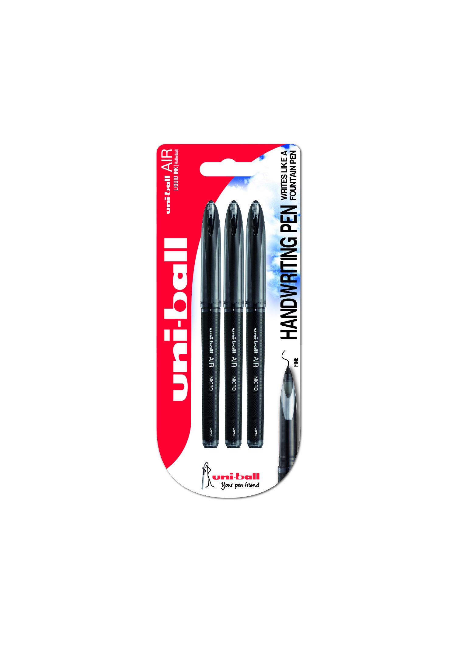 uni-ball UB-188-Micro Air Super Ink Counterfeit Proof Fountain Pen - Pack of 3 - Black Gel