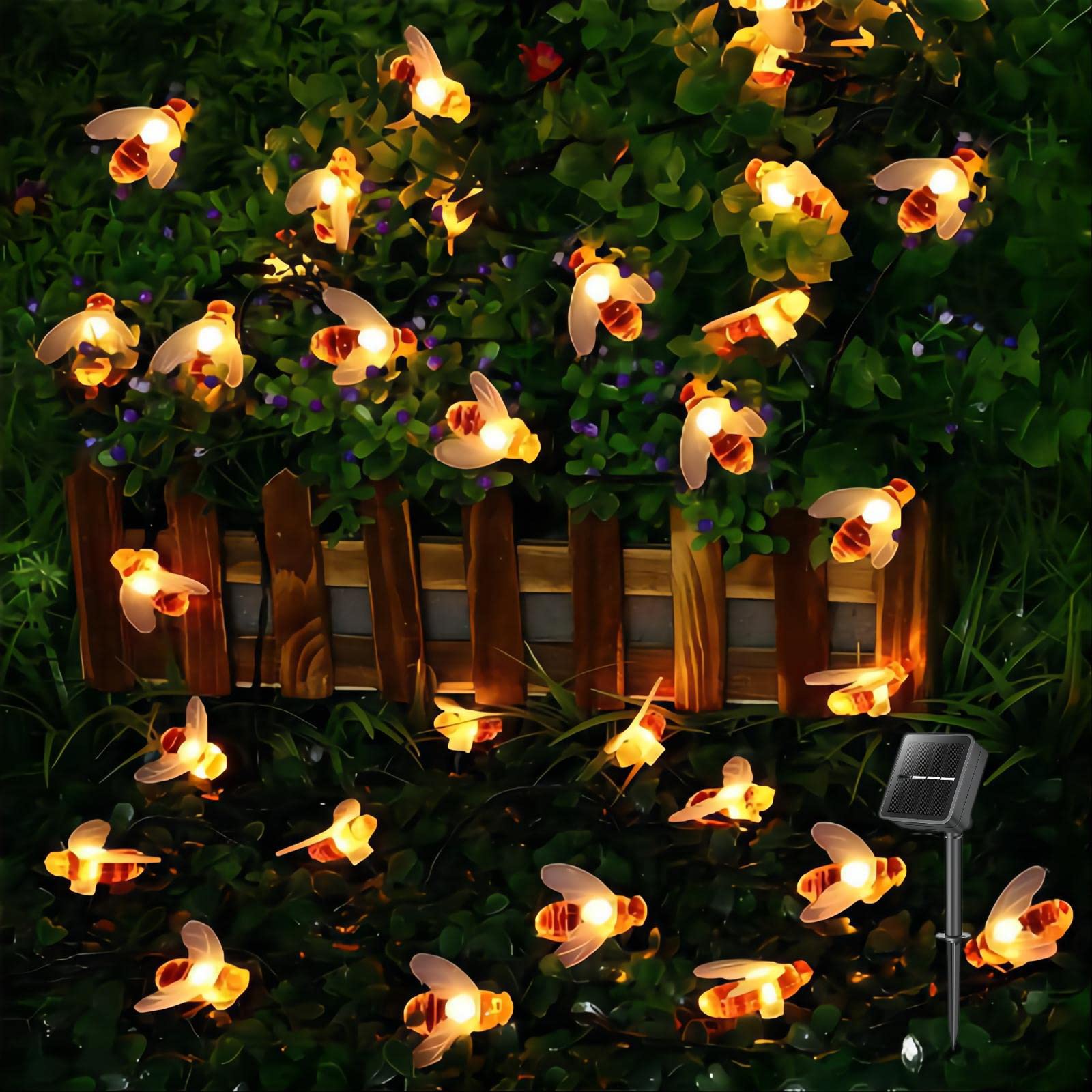 NIWWIN Solar String Lights,8 Flash Mode Indoor/Outdoor Solar Garden Decoration Lights, Multi-Coloured LED Fairy Lights for Garden Patio Yard Home Wedding Party Christmas Decoration (Honeybee)