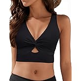 Vivola Bikini Tops for Women Tankini Tops Cropped Knot Twist Cut Out Adjustable Swimsuit Top Black Beach Pool Bathing Suit Top Only Swimwear