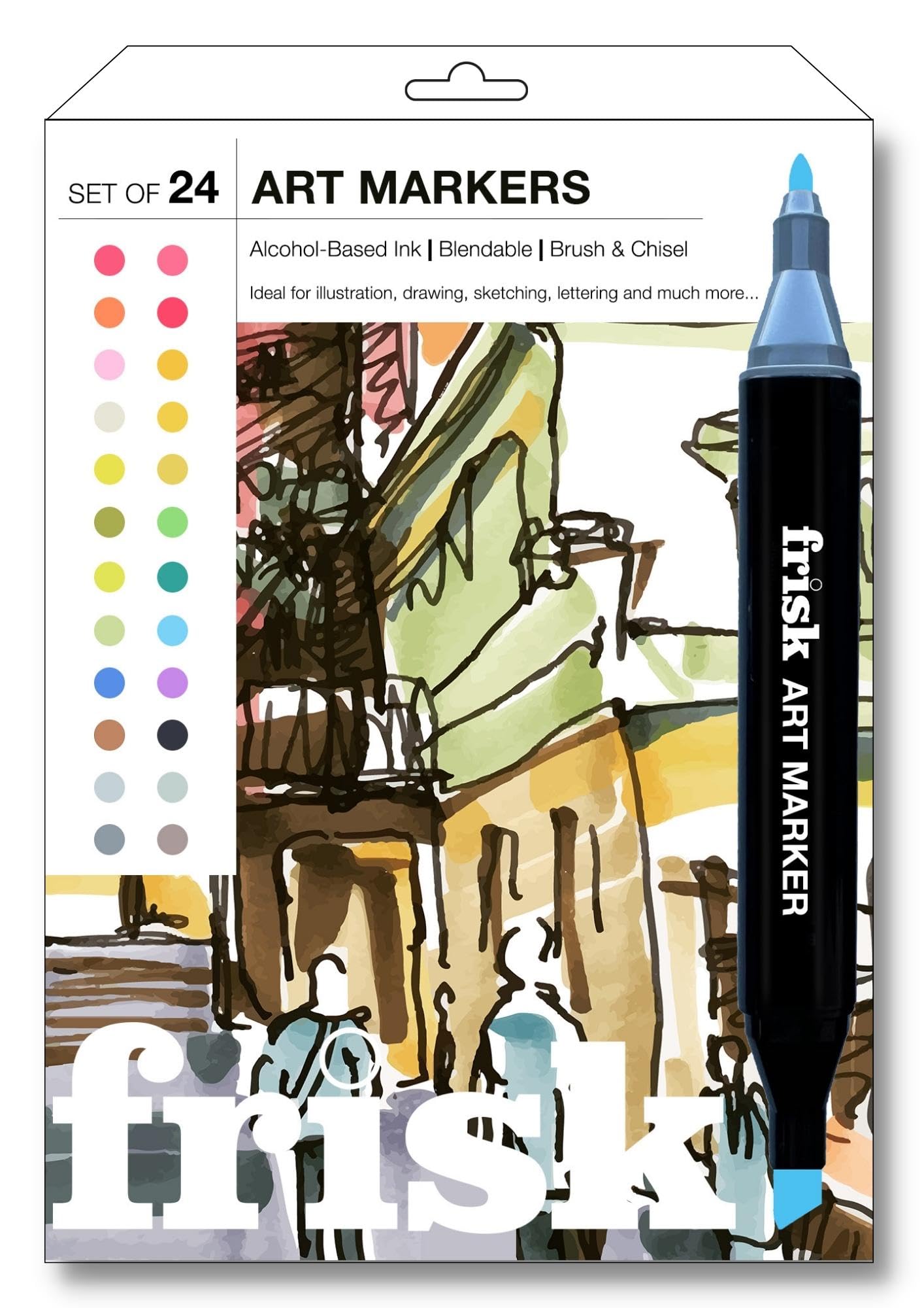 Frisk Alcohol Ink Marker Set of 24 (Chisel 1-7mm/Bullet 0.6)