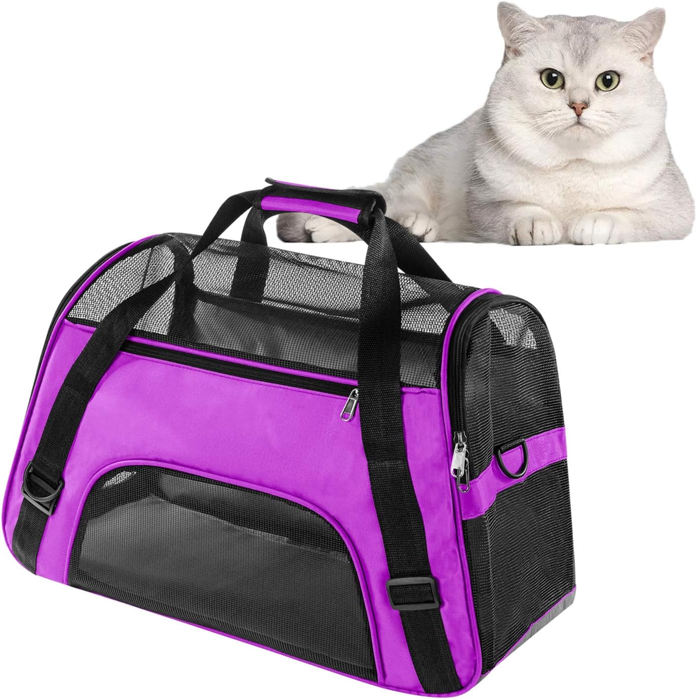 Soft Pet Carrier Airline Approved Soft Sided Pet Travel Carrying Handbag Under Seat Compatibility, Perfect for Cats and Small Dogs Breathable 4-Windows Design : Kitchen & Dining