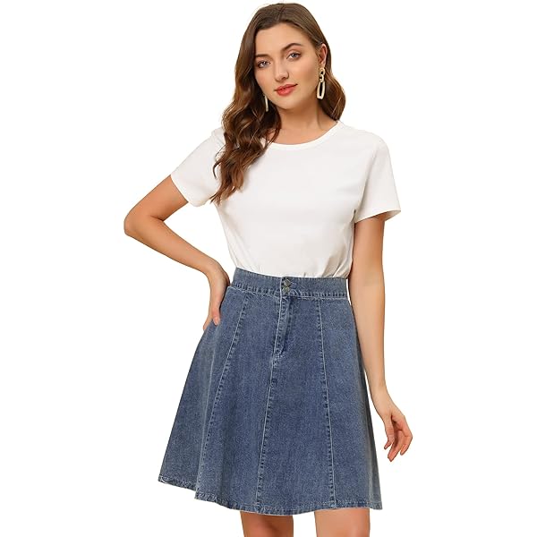 Allegra K Women's High Waist Paper Bag Denim Skirt – Elastic Belt, Zip Front, Above Knee, Summer Style