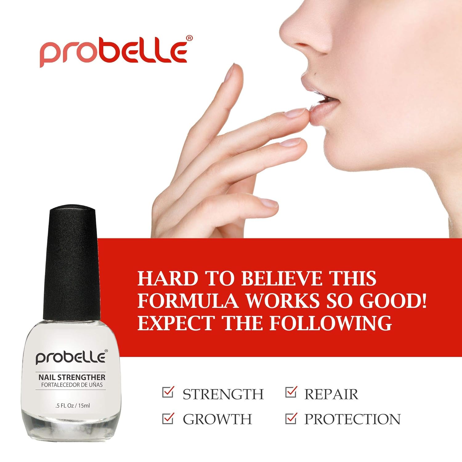 Probelle Nail Strengthener, Strengthens and Improves nail growth. Formaldehyde Free Formula, 0.5 oz : Beauty