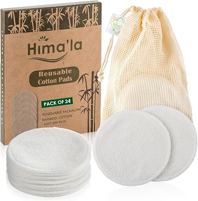 Hima'la 24 Pcs Reusable Bamboo Makeup Remover Pads with Laundry Bag