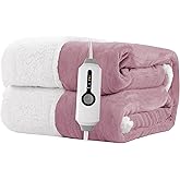 RALYSUN Electric Heated Blanket Throw Size 50"x60" - Dual-Sided with Microplush & Sherpa Fabric, 4 Heat Settings & 3 Hours Auto Off, Machine Washable - Berry