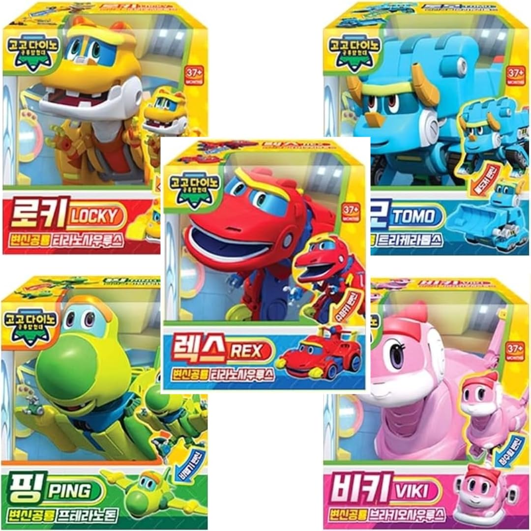 Photo 1 of RaoNEE GOGO Dino REX TOMO Viki PING LOCKY 5-Piece Set Two-Stage Transformation Dinosaur Robot Mini Size GOGODINO
