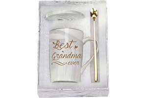 TOSHIY Best Grandma Ever Mug Coffee Gifts Birthday Mothers Day for from Granddaughter Grandson Grandchildren Grandkids 14 Ounce Gift Box with Spoon and Mat Gray