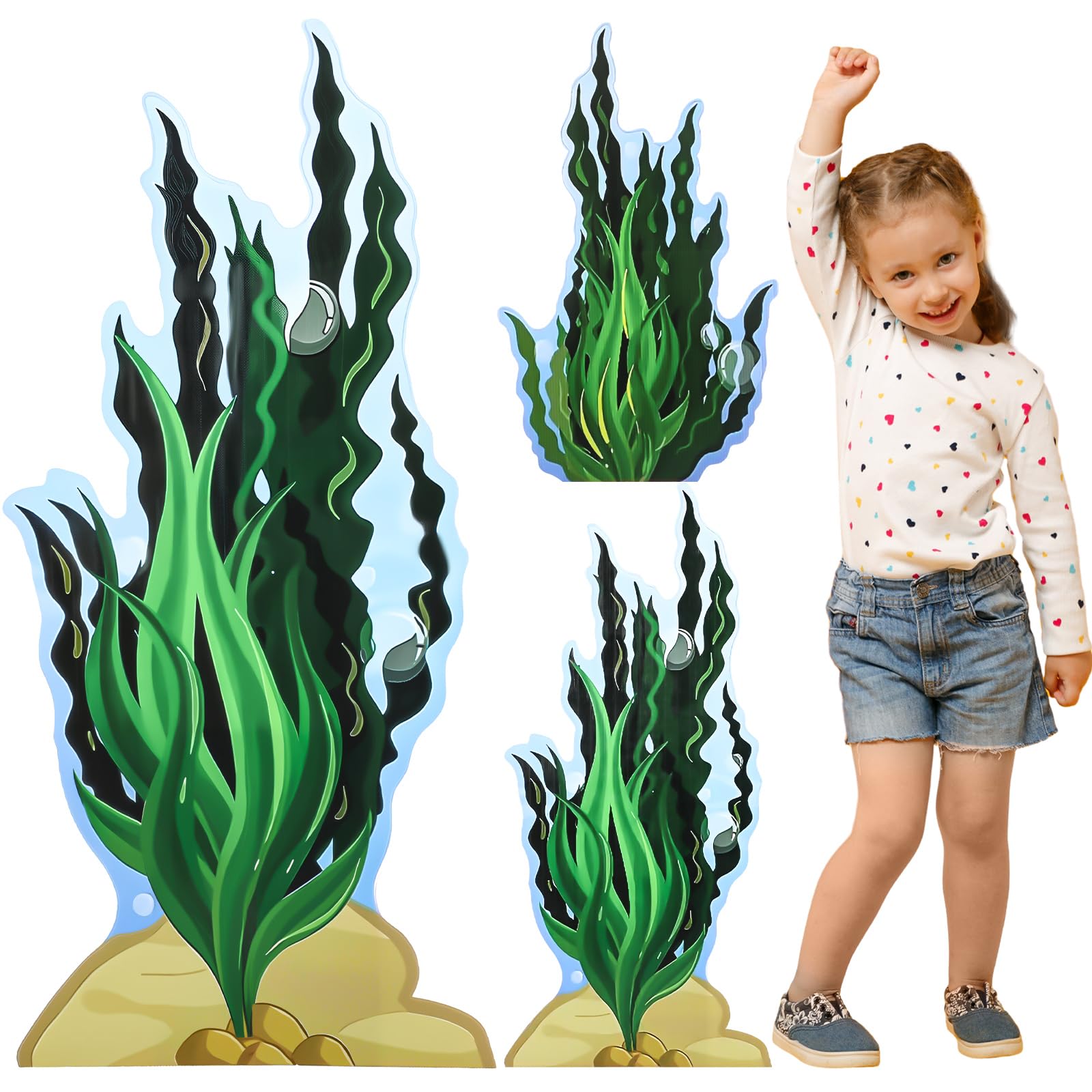Photo 1 of Geelin 3 Sets 47" H Seaweed Cardboard Cutout Stand up Under The Sea Party Decoration Seaweed Life Size Photo Props for Summer Underwater Beach Halloween Party Decoration
