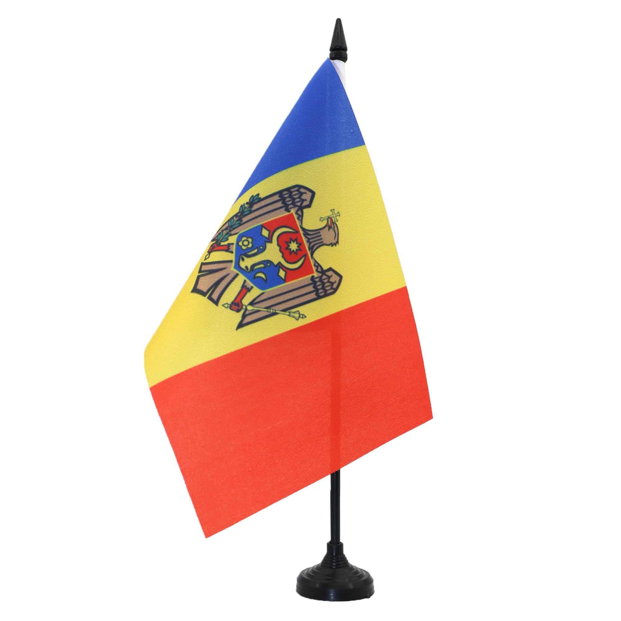 AZ FLAG Moldova Table Flag 5'' x 8'' - Moldovan Office Decoration 100% Polyester 21 x 14 cm - Mini Desk Flag with Pole and Black Plastic Base