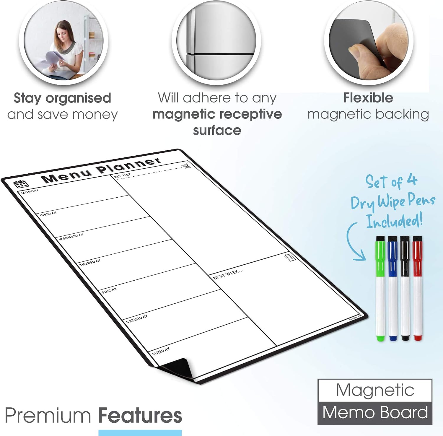 TMS A4 Weekly Meal Planner for Fridge, Black, A4 (30 x 21cm) - Image 5