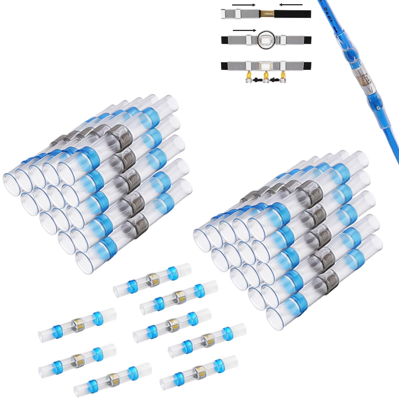 CTRICALVER welded and sealed wire joints, 38 waterproof heat shrinkable butt joints, wire terminals, marine insulated butt joints (blue)