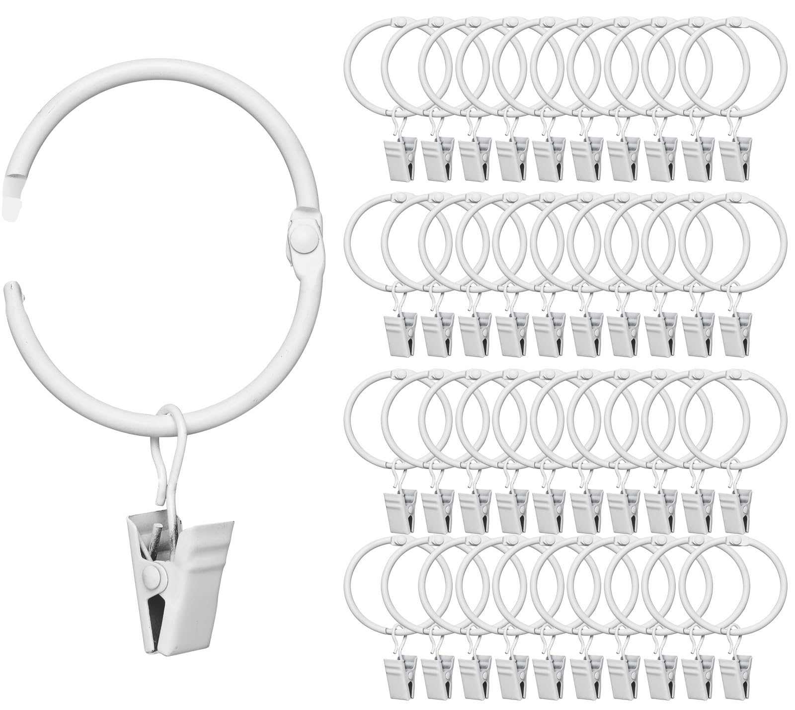 Photo 1 of Fivebop 40 Pack Rings Curtain Clips Rustproof Metal Window Drapery Decorative Clips Vintage Heavy Duty Eyelet Curtain Rods Hangers Rings with Hooks, 1.5In Inner Diameter (White-Open)