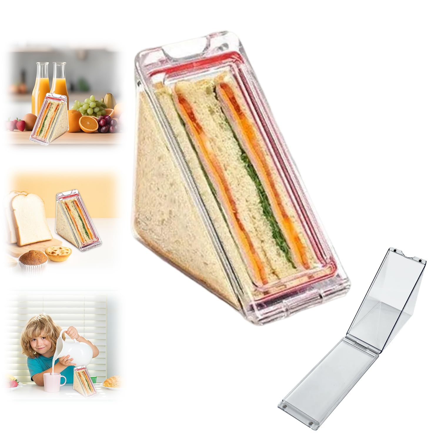 Cipszoely Reusable Sandwich Box Triangle Sandwich Container, Sandwich Container with Lid Portable Sandwich Box for Breakfast Lunch Dinner Washable Sandwich Box Triangle as Lunch Box