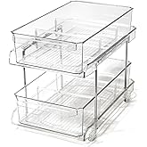 BINO 2 Tier Clear Storage Organizer with Dividers | Slide Out Drawer for Under Sink or Medicine Cabinet | Bathroom Closet, Vanity, Pantry Organizer | Under Cabinet Storage for Bathroom and Kitchen