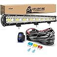 Nilight 26 Inch 540W LED Light Bar Triple Row Flood Spot Combo 50000LM Driving Boat Led Off Road Lights with 12V On/Off 5 Pin Rocker Switch 14 AWG Wiring Harness Kit, 2 Years Warranty