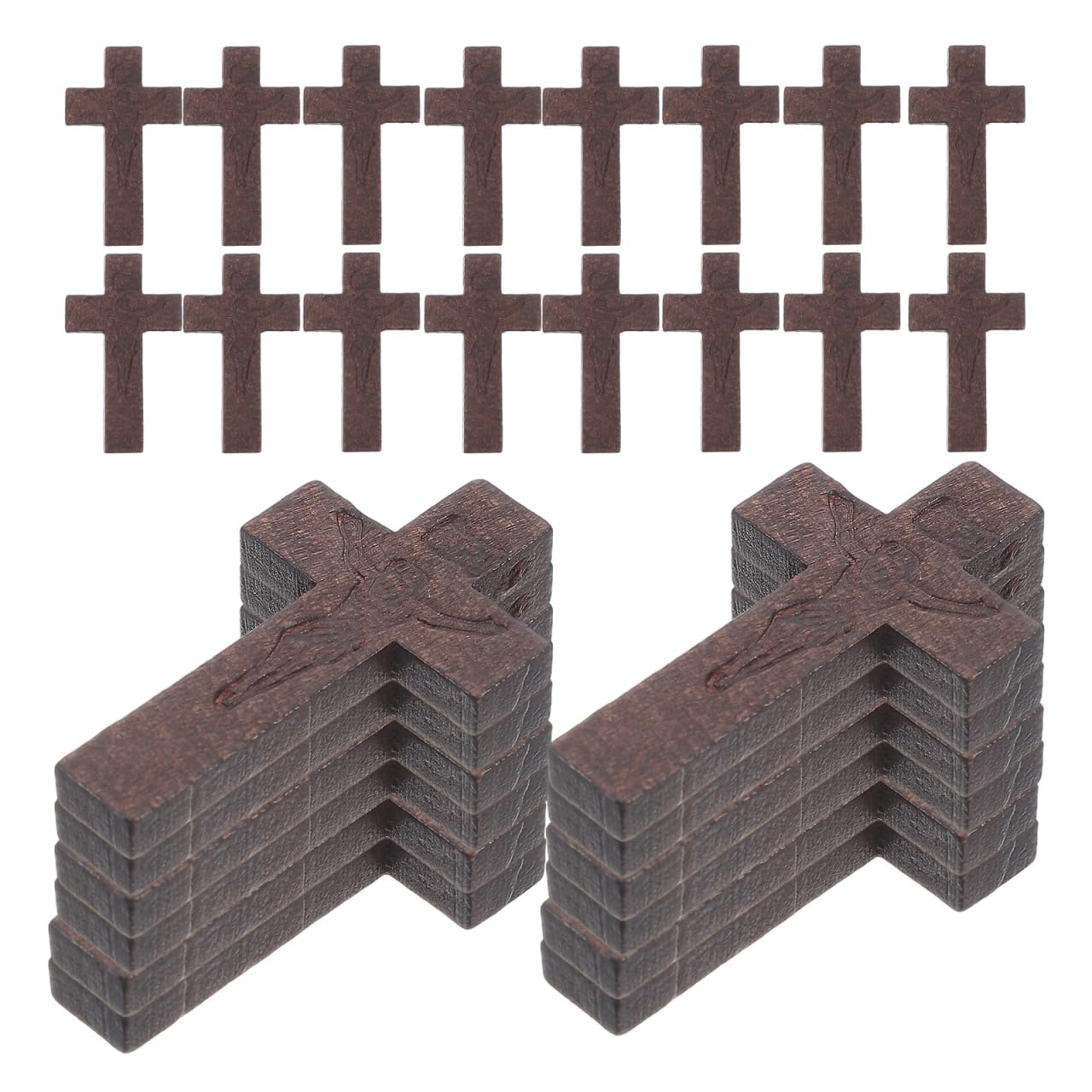 Veemoon Small Wooden Cross Bulk, 70pcs Wooden Wall Cross Easter Handmade Wood Hanging Cross Religious Handheld Prayer Wood Plaques Ornament for Easter Party Home Living Room Wall Decor (2.4x4.2cm)