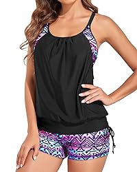 Holipick Black Purple Two Piece Tankini Swimsuits