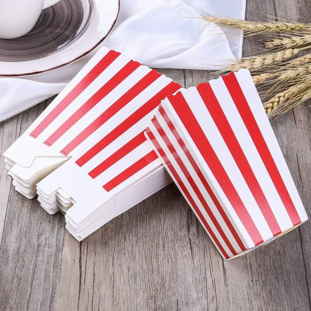 Red Striped Popcorn Boxes - Carnival Parties Mini Paper Popcorn and Candy Containers, Party Supplies for Movie Nights (Pack 24): Health & Personal Care