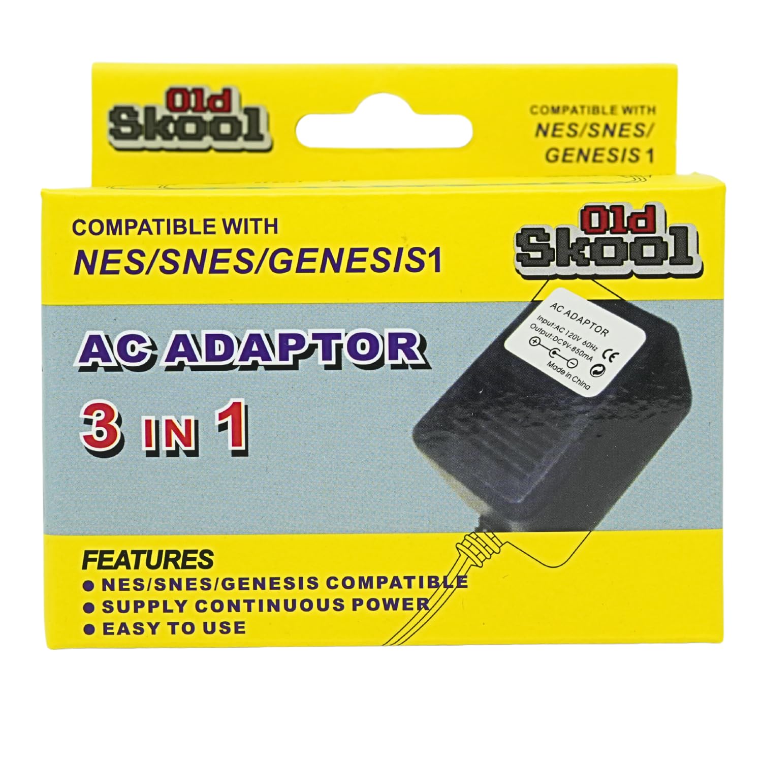 Old Skool 3 in 1 AC Adapter NES/SNES/GENESIS1 Power Supply