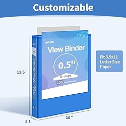 SUNEE 3 Ring Binder 1/2 Inch 1 Pack, Clear View