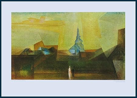 Bild mit Rahmen Lyonel Feininger - Nermsdorf (I) 1925 (Kupfertiefdruck) - Holz blau, 81.3 x 58.0cm - Premiumqualität - MADE I