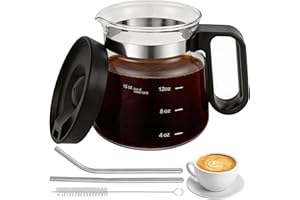 16Oz Glass Coffee Pot Mug with 2 Straw and Brush, Clear Coffee Mugs for Hot and Cold Beverages, Heat Resistant Mini Coffee Ca