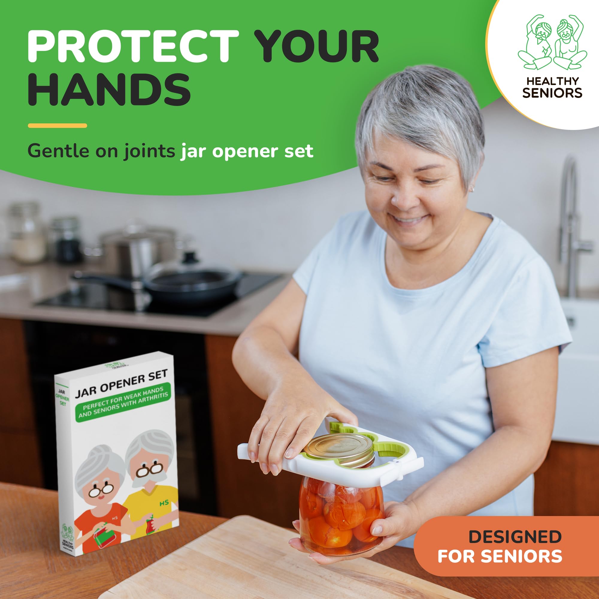 Jar Opener For Seniors With Arthritis, Easy Twist Jar Opener For Weak Hands, Multi-Function Bottle Opener For Arthritic Hands With Rubber Jar Opener Gripper Pad (Pea Green)
